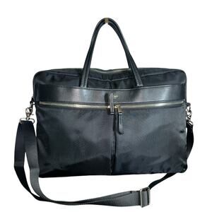 Knomo London Hanover Black Nylon Leather 14” Laptop Briefcase Bag Work Travel